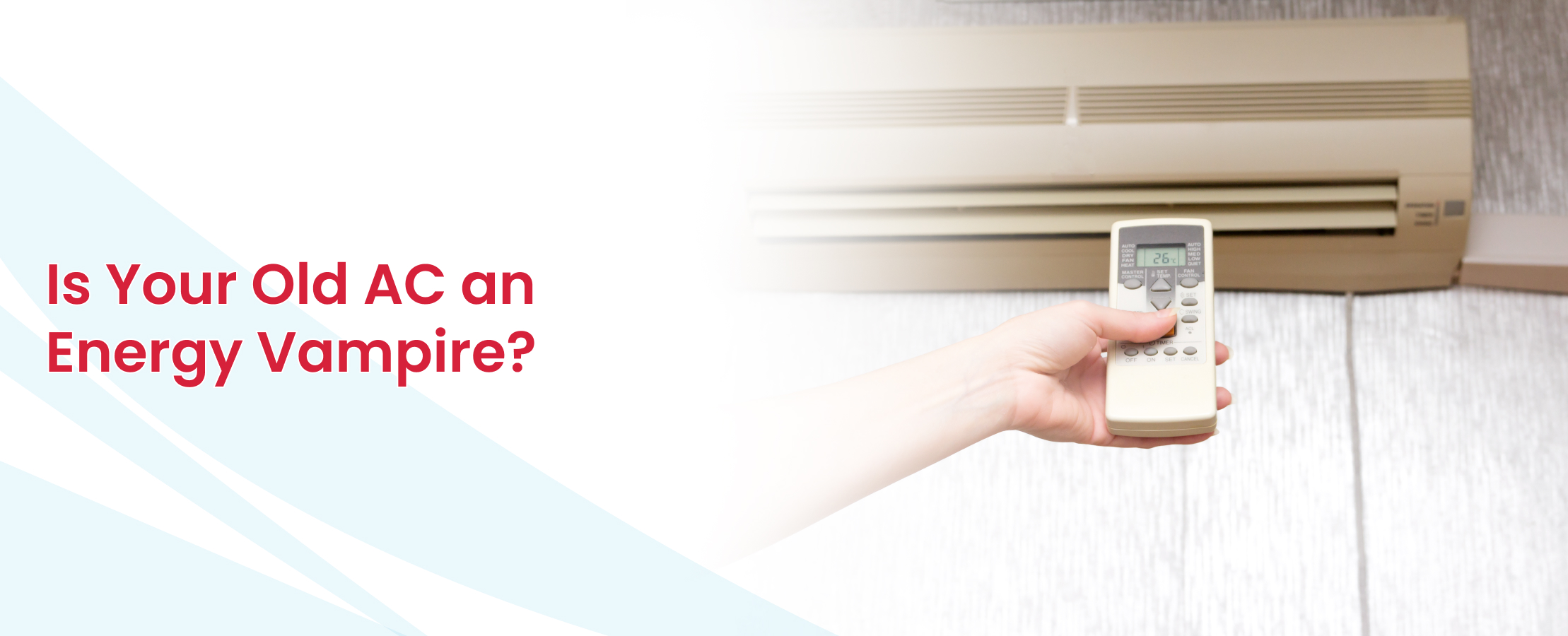 Modern air conditioner and remote control, illustrating energy efficiency and Victorian Energy Upgrades rebates.