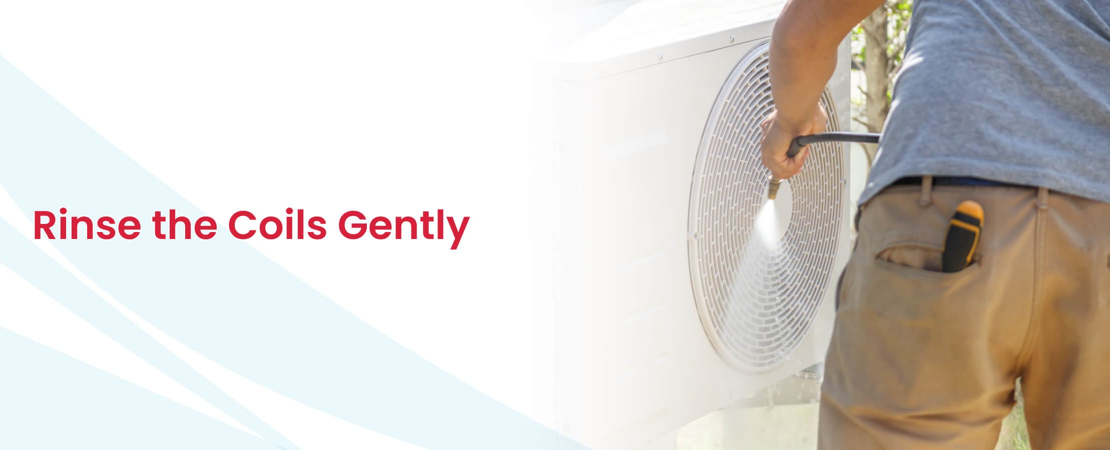 Rinsing AC condenser coils with garden hose, Roze Air maintenance checklist.